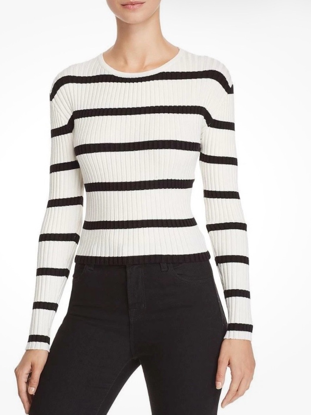 Olivaceous Black and White Ribbed Striped Crewneck Sweater size XS